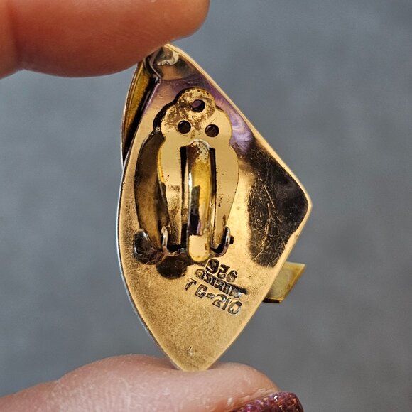 Vintage Sterling silver and brass handmade clip on earrings, Mexico 925 - Picture 2 of 6